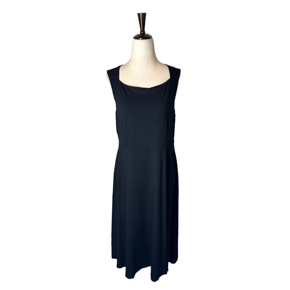 Eileen Fisher Dress Women Small Black Sleeveless Fit And Flare Jersey Knit Midi